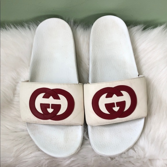 Gucci Authentic White and Red Slide Sandals COA